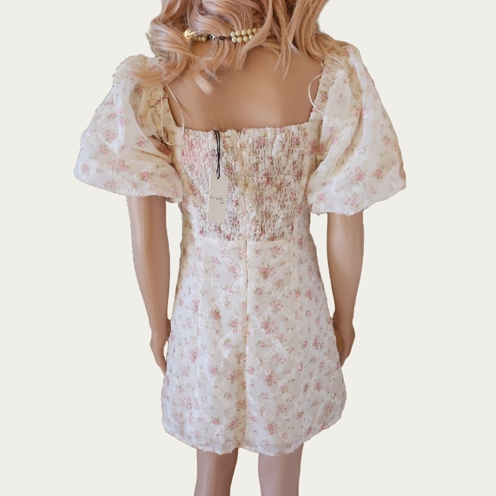 Garden Party Amable by Mabel Cream Chiffon Mini With Floral Detail, Sz M NWT - Picture 7 of 8